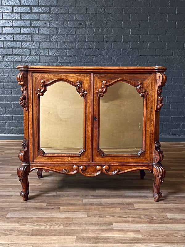 Antique French Louis XV Style Walnut Cabinet w/ Mirrored Doors, c.1920’s