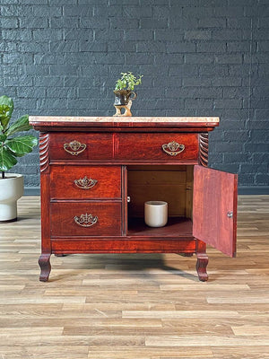 Antique Serpentine Entry Stand Dresser w/ Pink Marble Top, c.1940’s