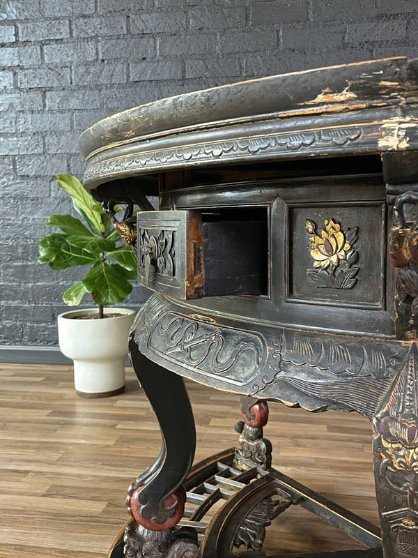 Vintage Chinese Qing Dynasty Style Hand-Carved Console or Altar Table w/ Foo Dog Motifs, c.1950’s