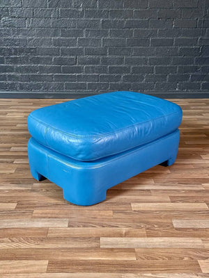 Vintage Post Modern Blue Leather Lounge Chair w/ Ottoman, c.1980’s