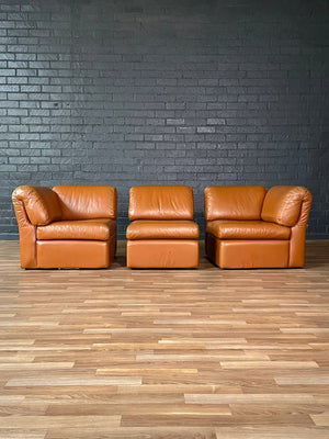 Post Modern Modular Caramel Leather Sofa, c.1980’s