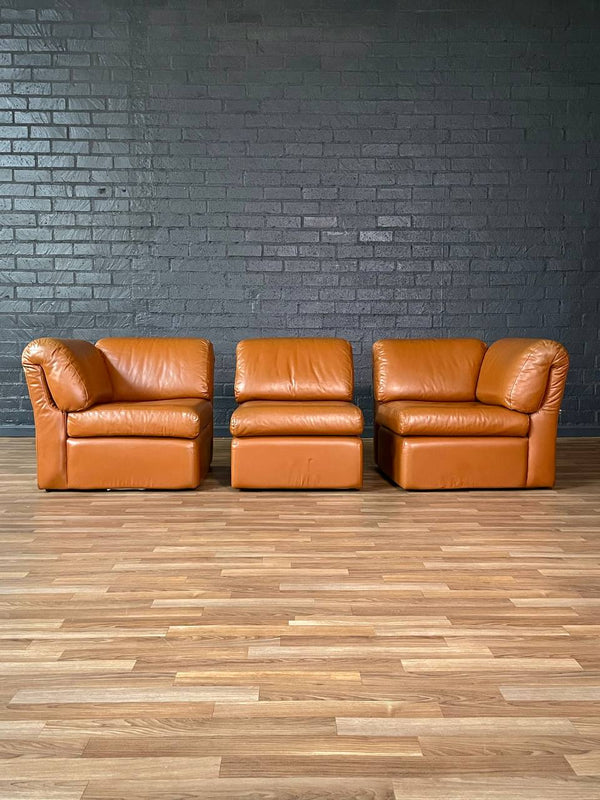 Post Modern Modular Caramel Leather Sofa, c.1980’s