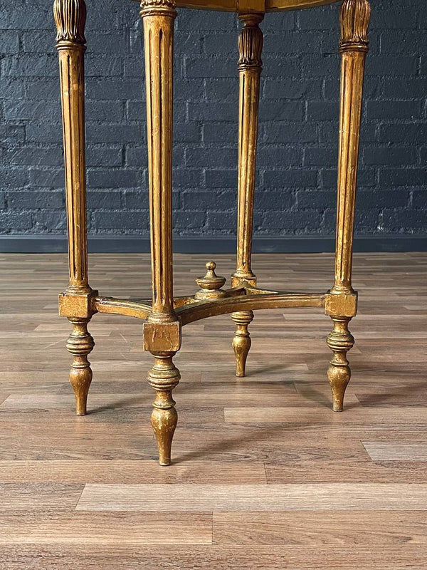 French Louis XVI Style Giltwood Side Table w/ Oval Onyx Top, c. 1940’s