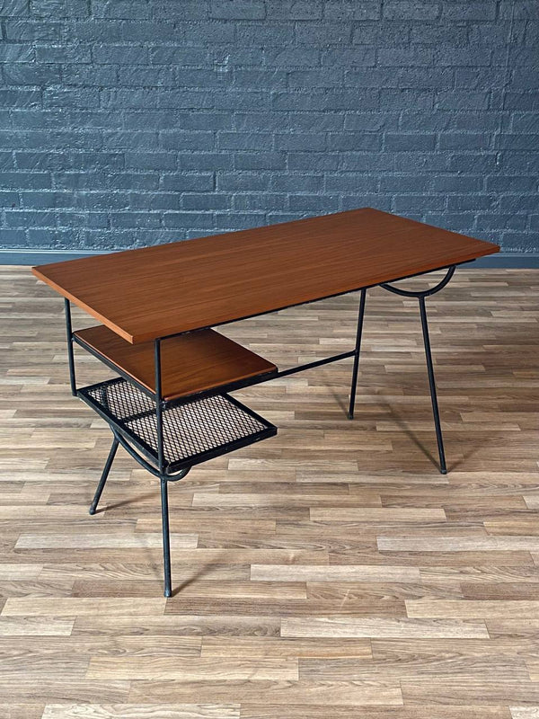 Mid-Century Modern Floating Top Iron & Walnut Writing Desk, c.1950’s