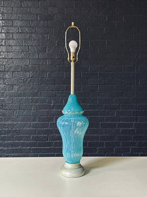 Mid-Century Hollywood Regency Italian Blue Swirl Murano Table Lamp, c.1960’s