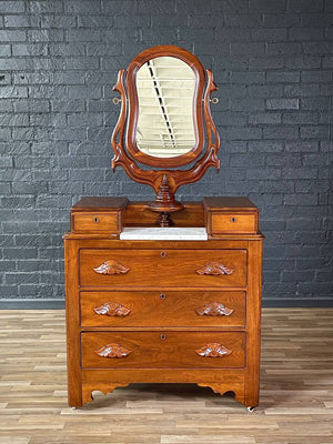 Antique Victorian Eastlake Marble-Top Dresser with Swivel Mirror, c.1920’s