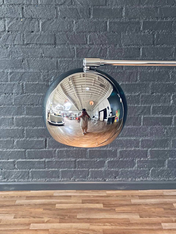 Mid-Century Modern Adjustable Chrome Orb Floor Lamp w/ Leather-Wrapped Handle, c.1970’s