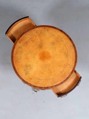 English Regency Mahogany Drum Table with Tooled Leather Top & Brass Casters, c.1940's