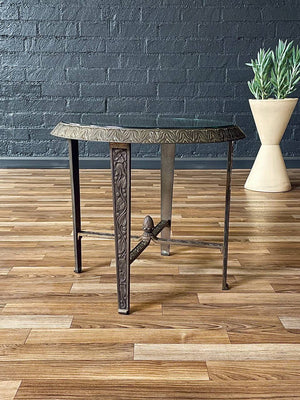 Art Deco Patinated Steel & Glass Side Table, c.1940’s