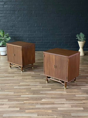 Pair of Mid-Century Modern Night Stands with Brass Accents, c.1960’s