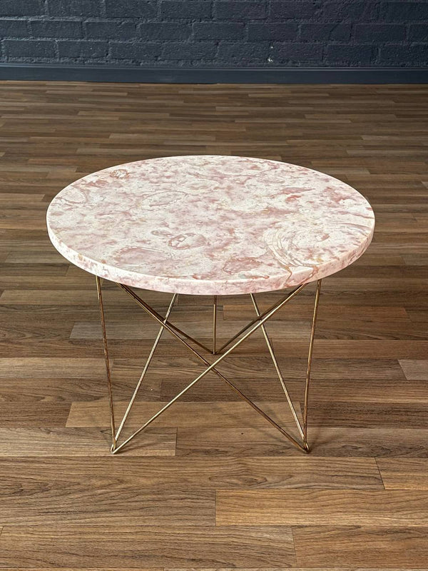 Italian Modern Pink Marble & Brass Side Table by Rene Brancusi, c.1960’s