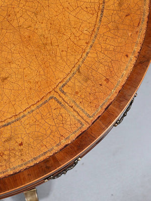 English Regency Mahogany Drum Table with Tooled Leather Top & Brass Casters, c.1940's