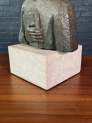 Patinated Bronze Scholar Bust on Marble Pedestal, c.1940's