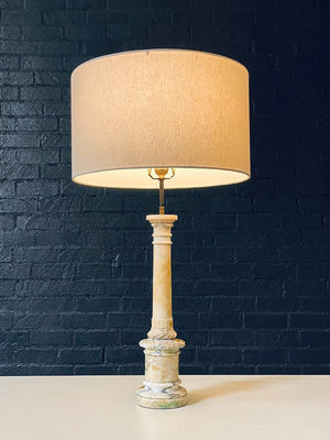 Pair of Antique Neoclassical Style Column Marble Table Lamps, c.1930’s