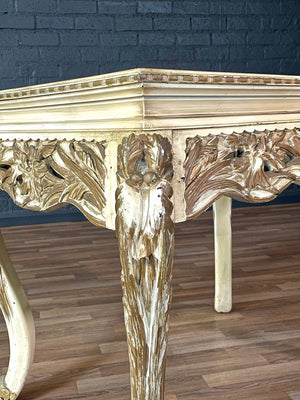 French Rococo Style Gilt & Painted Carved Wood Center Table, c.1950’s