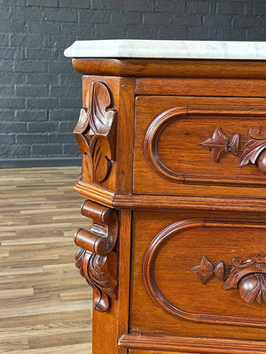 Antique American Walnut Marble Top Chest with Four Drawers, c.1900’s