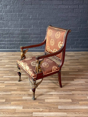 French Empire Revival Mahogany Armchair w/ Gilt Bronze Sphinx Figures, c.1900’s