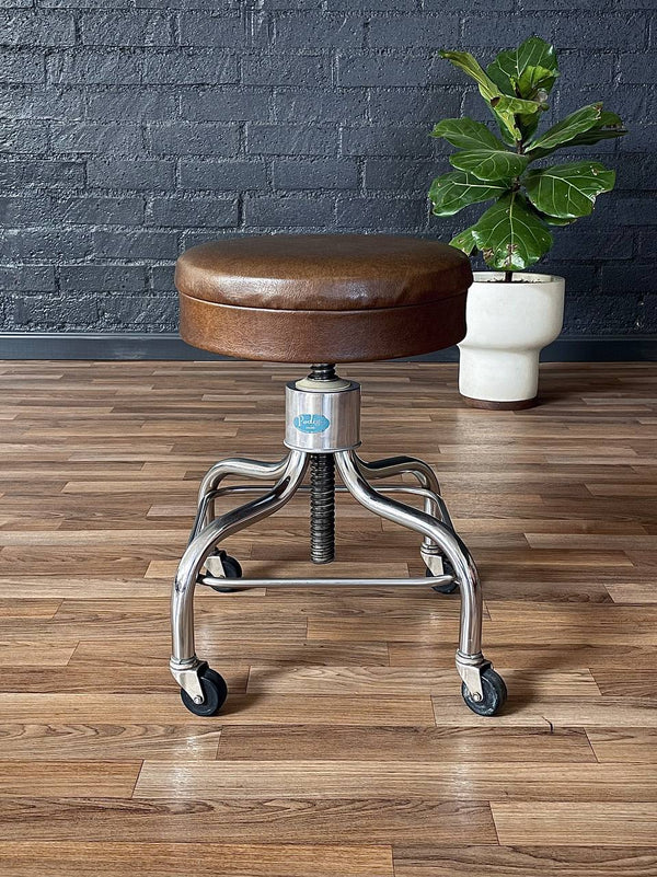 Mid-Century Industrial Chrome Adjustable Drafting Stool by Pedigo, c.1960’s