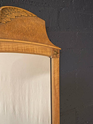 Antique English Chippendale Style Maple Wall Mirror w/ Phoenix Crest, c.1940’s