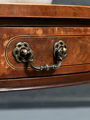 English Regency Mahogany Drum Table with Tooled Leather Top & Brass Casters, c.1940's