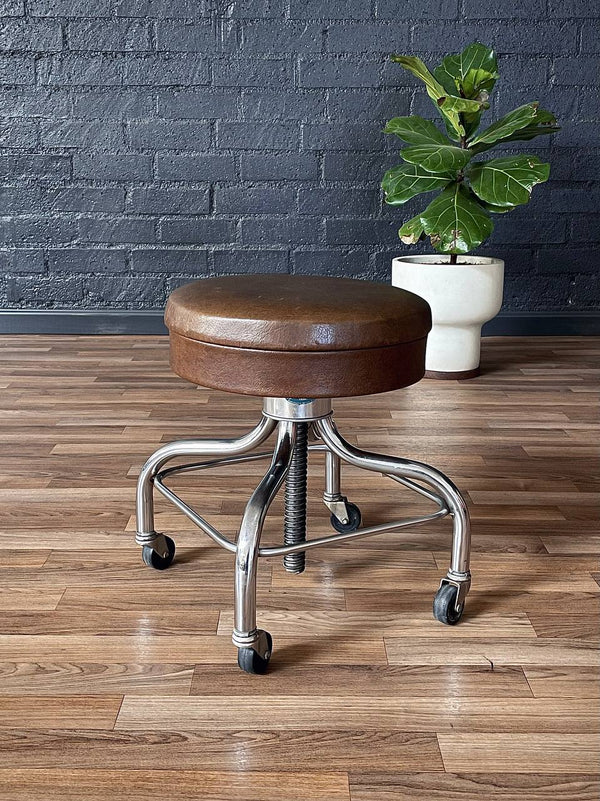 Mid-Century Industrial Chrome Adjustable Drafting Stool by Pedigo, c.1960’s