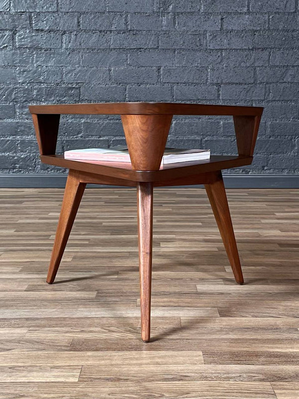 Mid-Century Modern Triangular Two-Tier Side Table w/ Bookshelf, c.1950’s