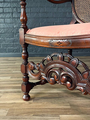 Victorian Renaissance Revival Carved Mahogany Armchair w/ Caned Oval Back, c.1950’s