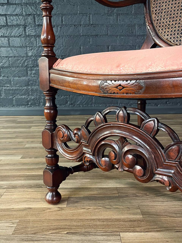Victorian Renaissance Revival Carved Mahogany Armchair w/ Caned Oval Back, c.1950’s