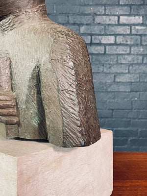 Patinated Bronze Scholar Bust on Marble Pedestal, c.1940's