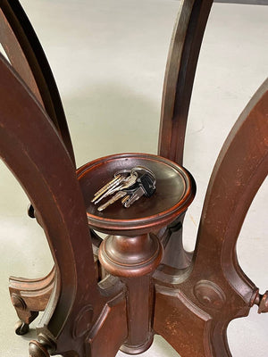 Antique Victorian Eastlake Walnut & White Marble Parlor Table on Casters, c.1900's
