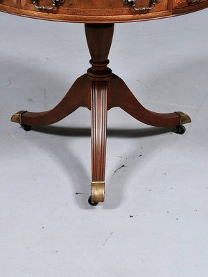 English Regency Mahogany Drum Table with Tooled Leather Top & Brass Casters, c.1940's