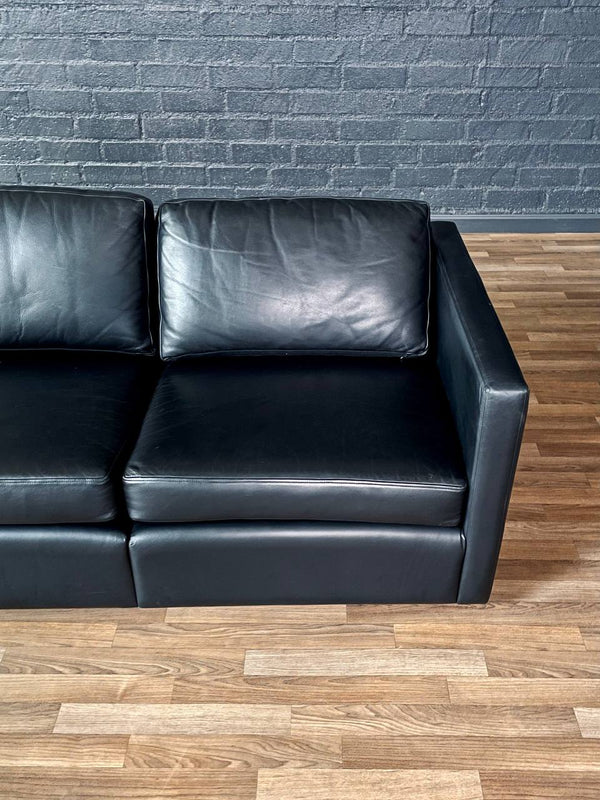 Mid-Century Modern Black Leather Sofa by Charles Pfister for Knoll, c.1980’s