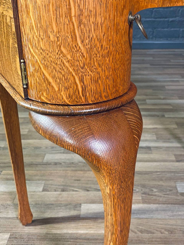 French Art Nouveau Style Tiger Oak Dressing Desk w/ Sculpted Cabriole Legs & Heart Mirror, c.1920’s