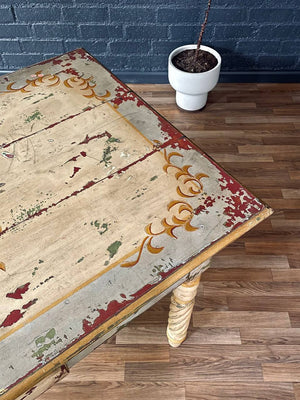 American Farmhouse Painted Oak Harvest Dining Table, Distressed Finish, 1940’s