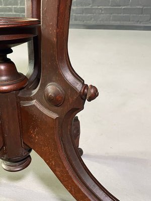Antique Victorian Eastlake Walnut & White Marble Parlor Table on Casters, c.1900's