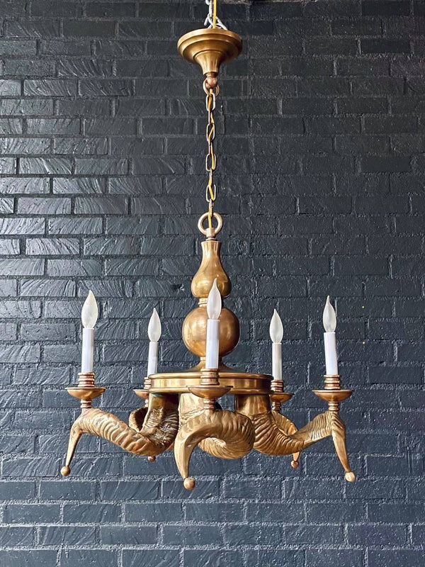 Mid-Century Modern Brass Ram Horn Chandelier by Chapman, c.1960’s