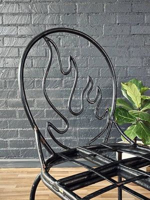 Pair of Post Modern Memphis-Style Wrought Iron Barstools w/ Flame Backrest, c.1980s