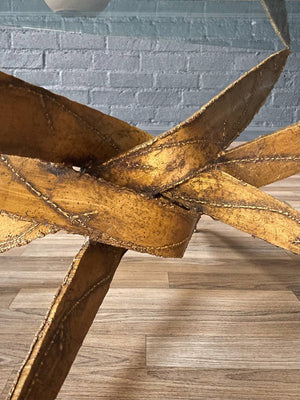 Mid-Century Brutalist Sculptural Torch Cut Steel Coffee Table w/ Glass Top, c.1970’s