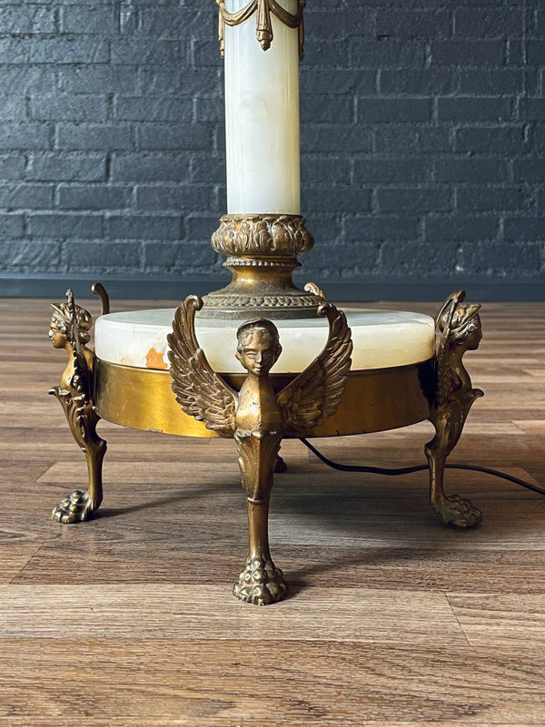 Antique French Neoclassical Style Gilt Bronze & Onyx Floor Lamp w/ Winged Caryatids, c.1930s