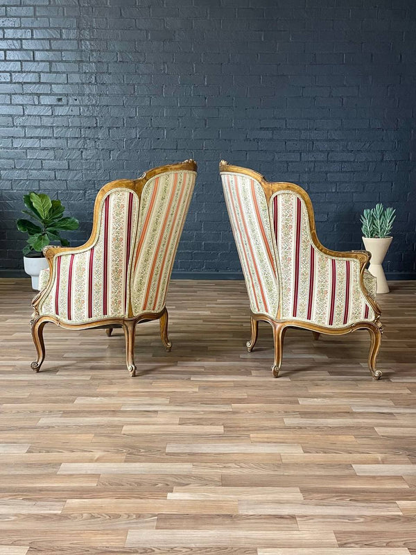 Pair of French Louis XV Style Giltwood Bergère Armchairs, c.1940’s