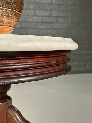 Antique Victorian Eastlake Walnut & White Marble Parlor Table, c.1900's
