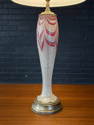 Mid Century Modern Italian Murano Glass Table Lamp with Decoration & Brass Base, c.1970's