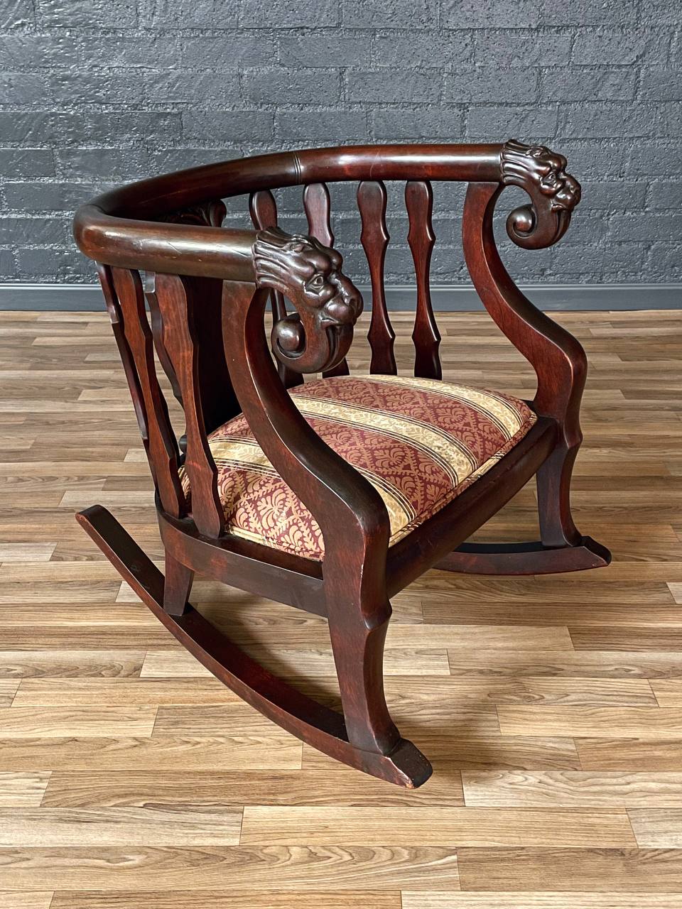 Antique Victorian Renaissance Revival Barrel-Back Rocking Chair w/ Car ...