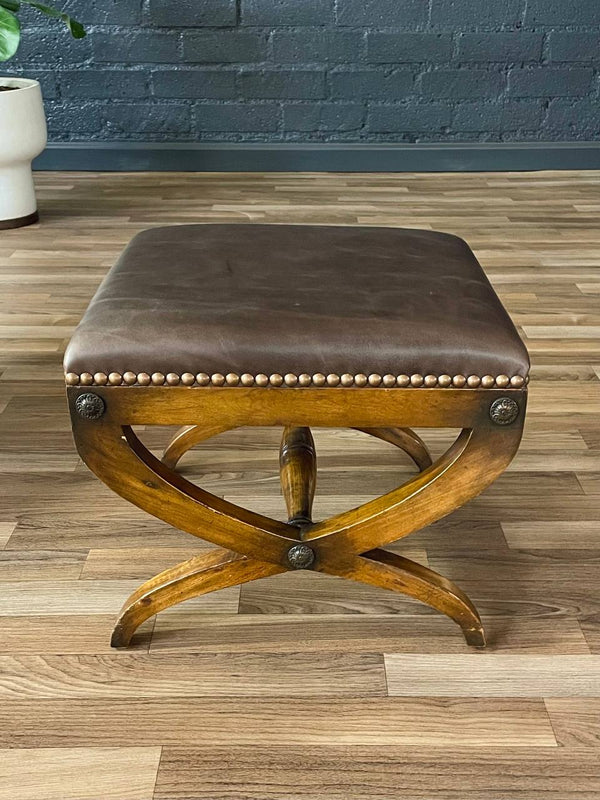 Pair of Italian Neoclassical Style Curule Leather Benches, c.1940’s