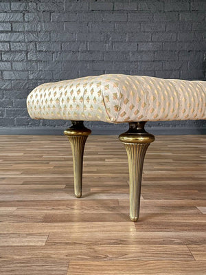 Mid-Century Hollywood Regency Tufted Bench w/ Brass Fluted Legs, c.1960s