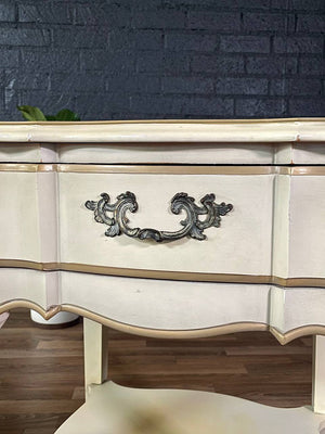 Pair of Vintage French Provincial Style Night Stands in Distressed Cream w/ Gold Trim, c.1960’s