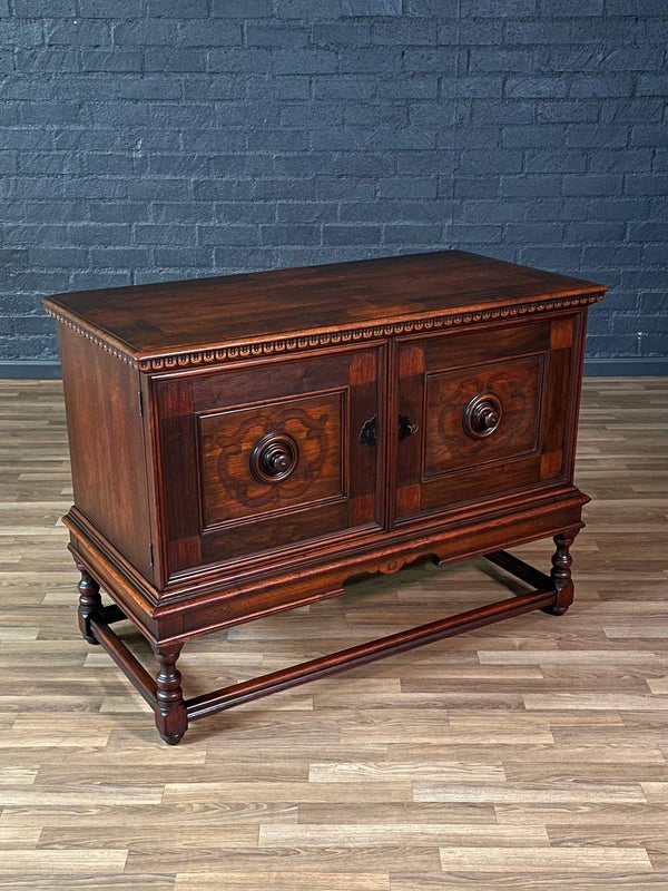 English Jacobean Style Mahogany Sideboard Cabinet by Berkey & Gay, c.1940’s