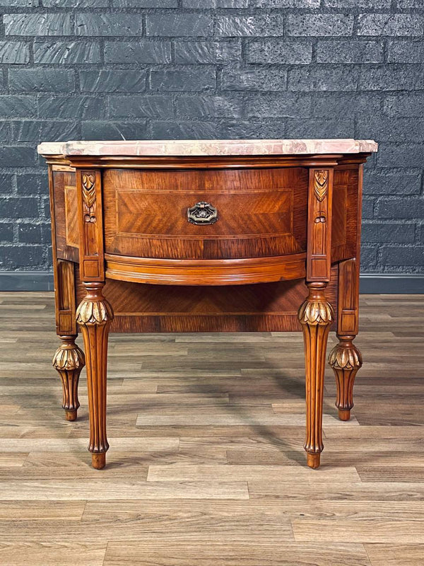 French Louis XVI Style Mahogany & Pink Marble-Top Night Stand, c.1920’s