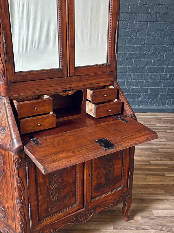 Antique French Provincial Louis XV Style Carved Secretary Cabinet w/ Mirrored Doors, c.1890’s