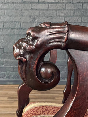 Antique Victorian Renaissance Revival Barrel-Back Rocking Chair w/ Carved Lion Heads, c.1920’s